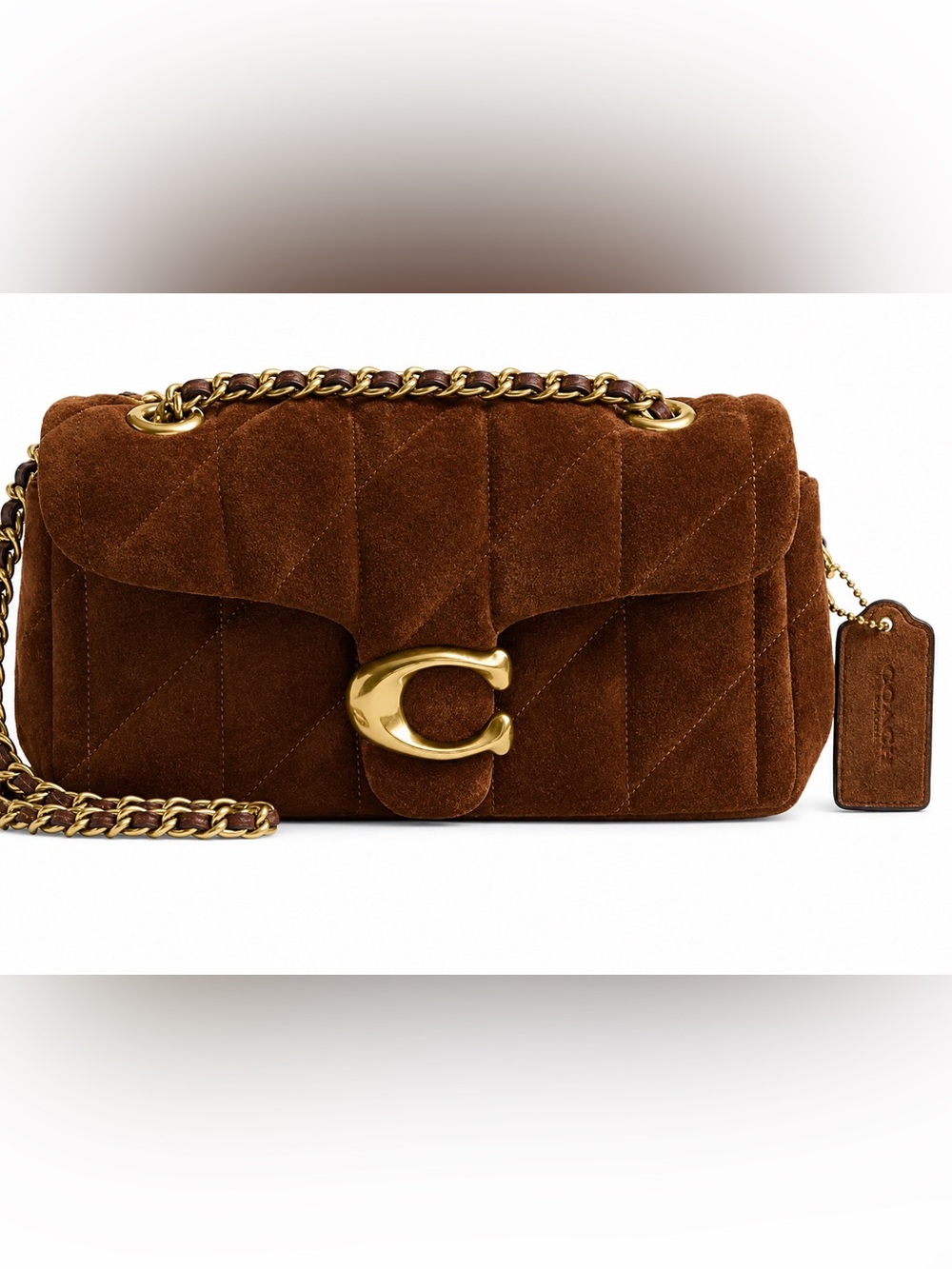 NWT Coach Quilted Tabby 20 Velvet Suede Bag Brass Warm Brown Rare